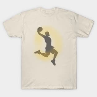 Basketball Player Dunking Sprayed Yellow Grey T-Shirt